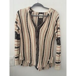 Billabong Baja Beach Hoodie Knit Sweater Cream Beige Hooded Size S Boho Surf